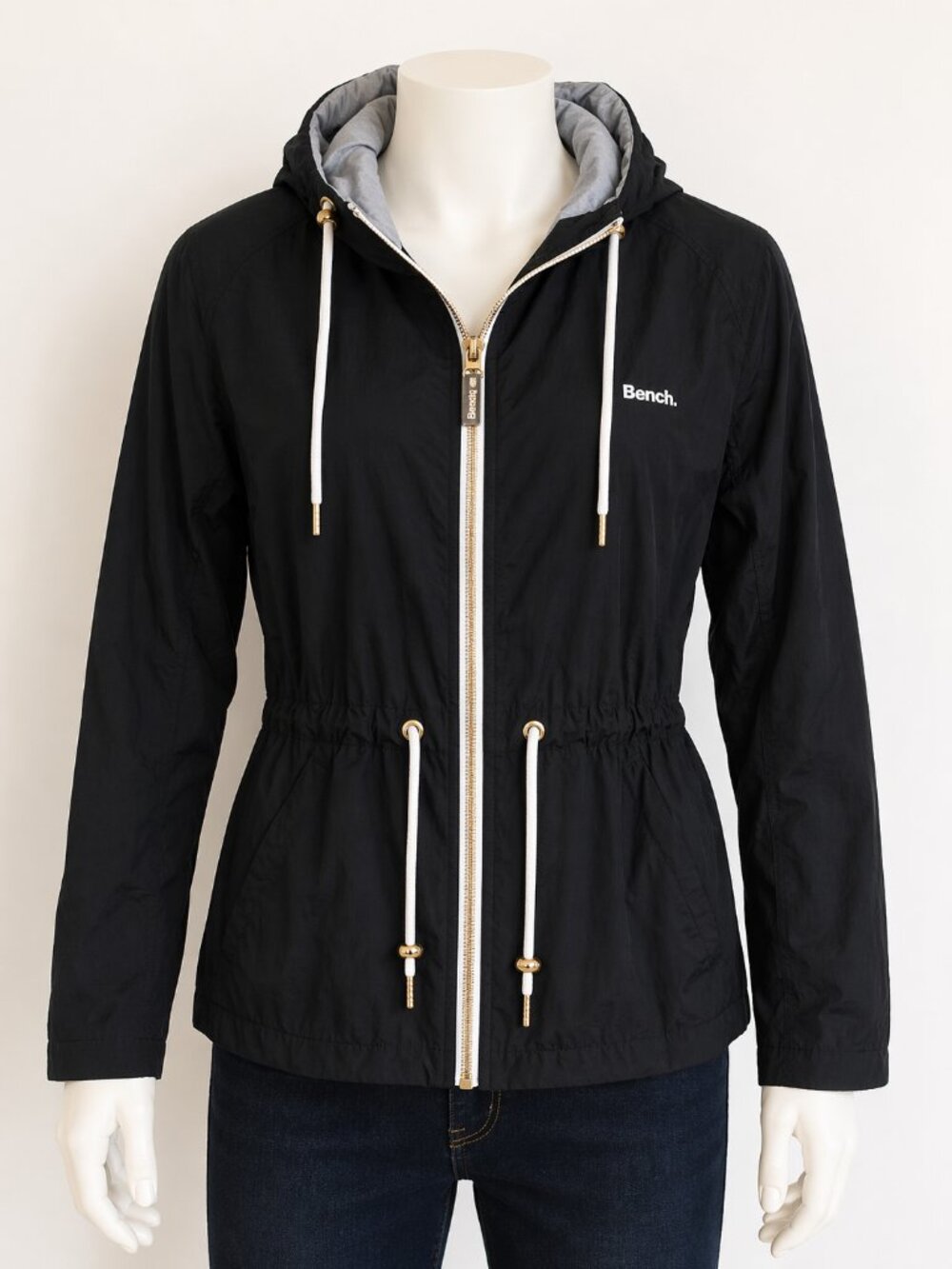 Share Bench Women’s Hooded Jacket Black Full Zip Lightweight Coat Size S